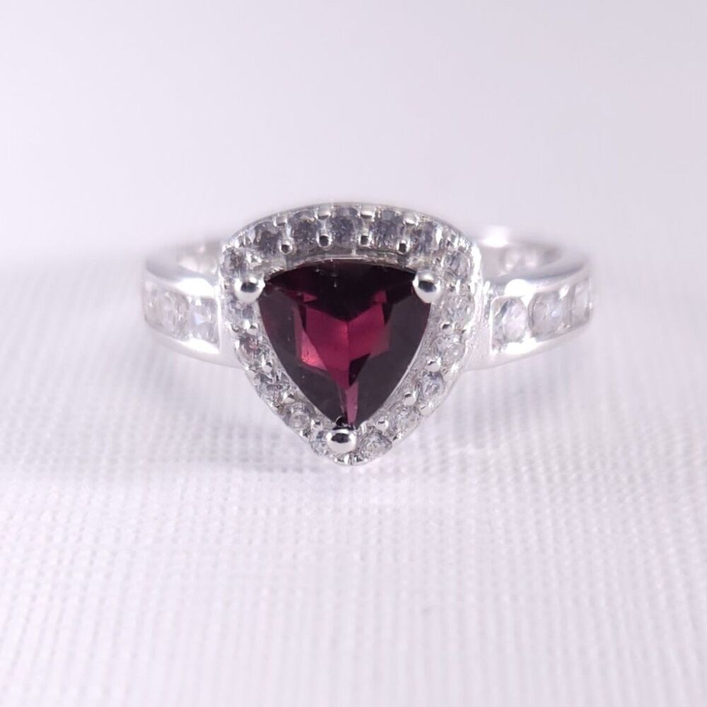 Garnet Trillion Ring with Cubic Zirconia Size 7-1/2